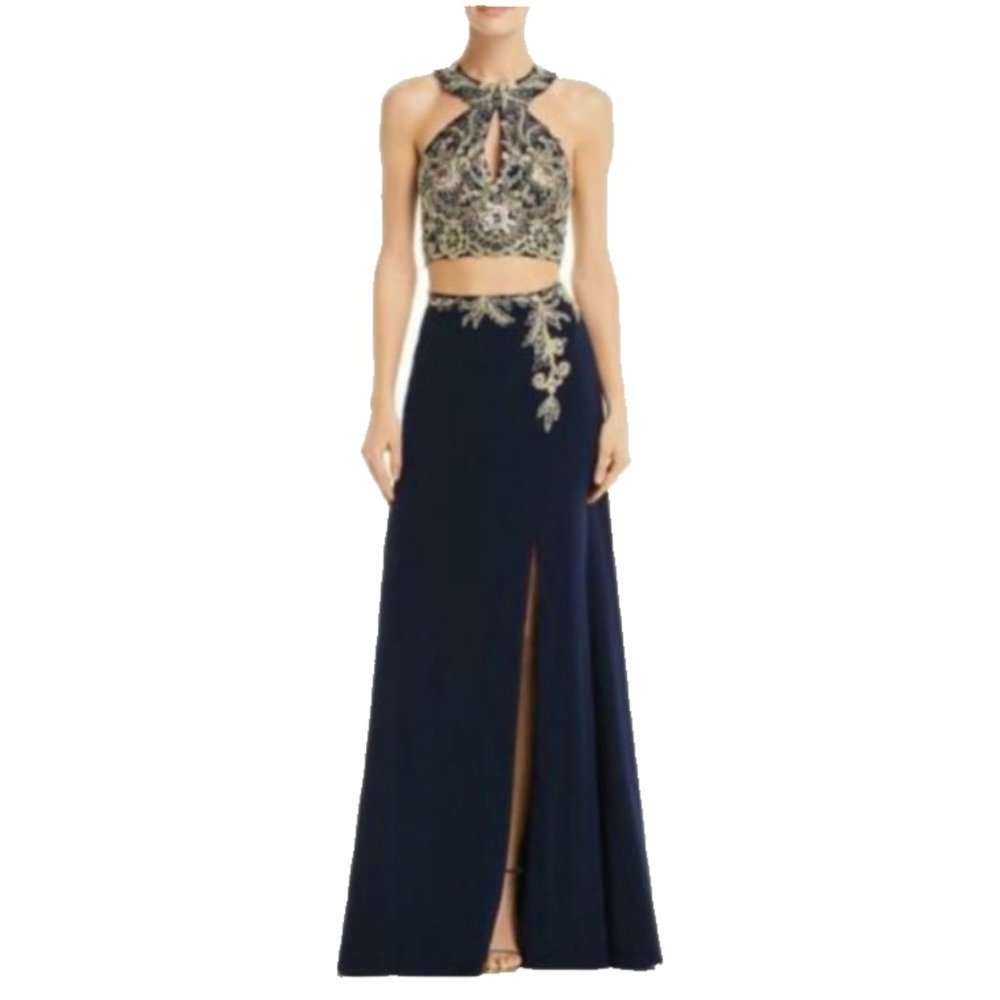 Avery G navy gold evening dress set 12